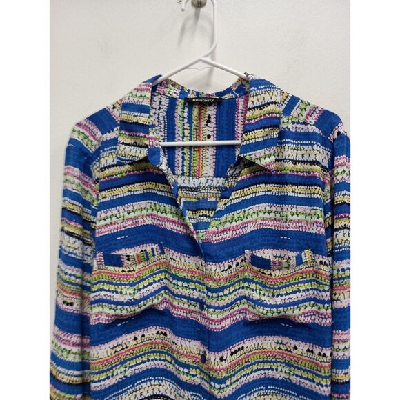 Relativity Womens Blouse Top XL Colorful Rainbow Striped Long Sleeve BOHO - Picture 2 of 8
